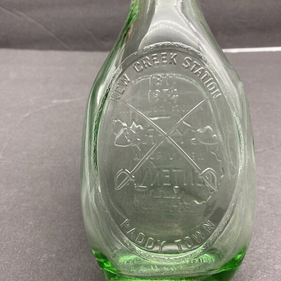 VTG New Creek Station Paddy Town M Glass Bottle Centennial Green Keyser W VA 74 - Picture 2 of 9